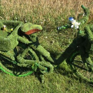 Gerda Gras –                                                                                                                        Grasdame auf Grasfahrrad